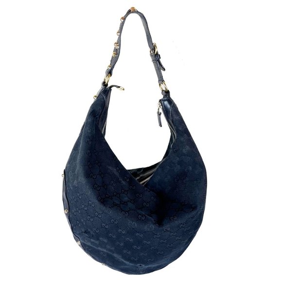 Gucci Black Monogram Leather Trim Hobo Bag - Picture 1 of 6